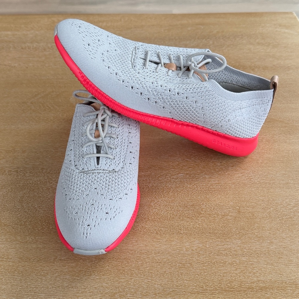 Cole Haan Original Grand Gray and Hot Pink Knit Oxfords - Picture 2 of 6
